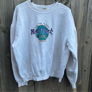 Vintage Hard Rock Cafe White sweatshirt with Teal and Purple Logo Large